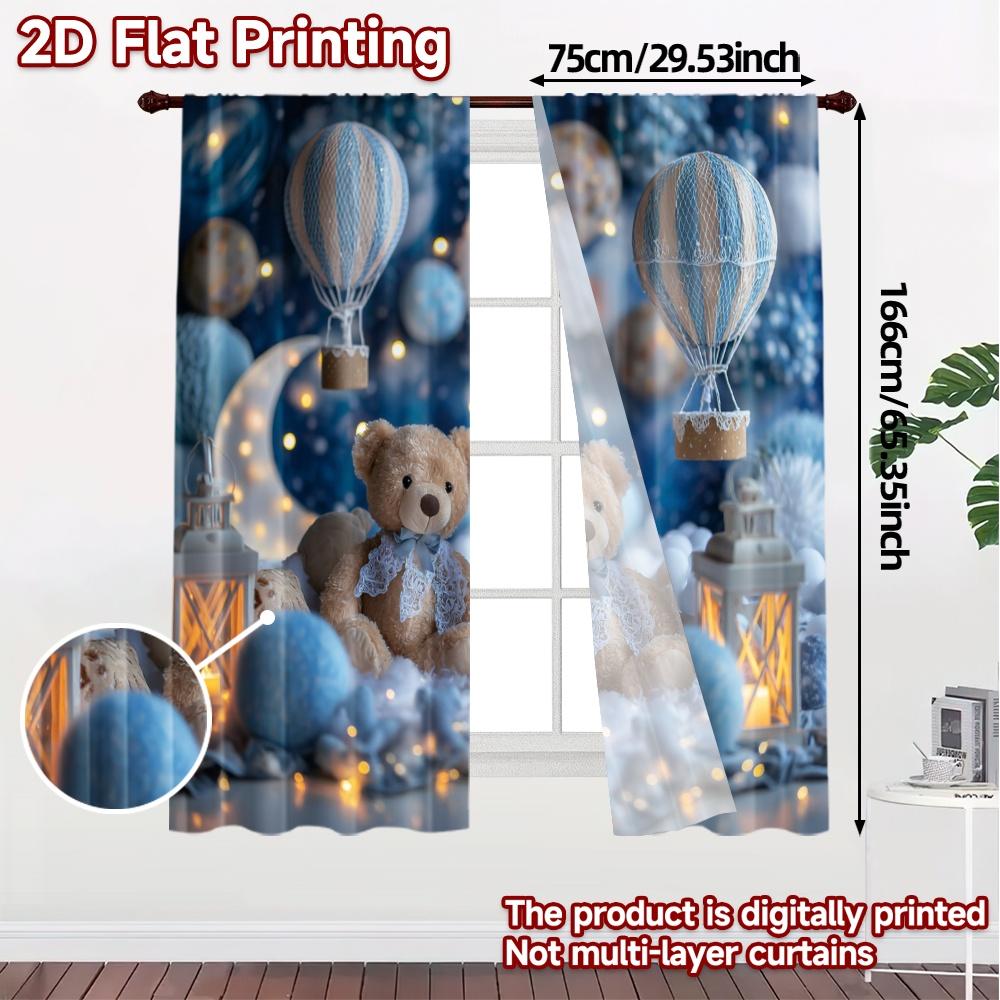 2pcs, 2D FLAT PRINTING Curtains (Without Rod) Dreamscape Bears Fashionable Chic Curtains Fabric Curtains Decorations Inside for