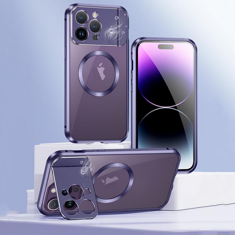 

Магнитный чехол для телефона из алюминиевого сплава для iPhone 15 Pro Max 14 Pro 13 Samsung S24 S23 S22 Ultra S21, акриловый держатель объектива, защитный чехол с пакетиком