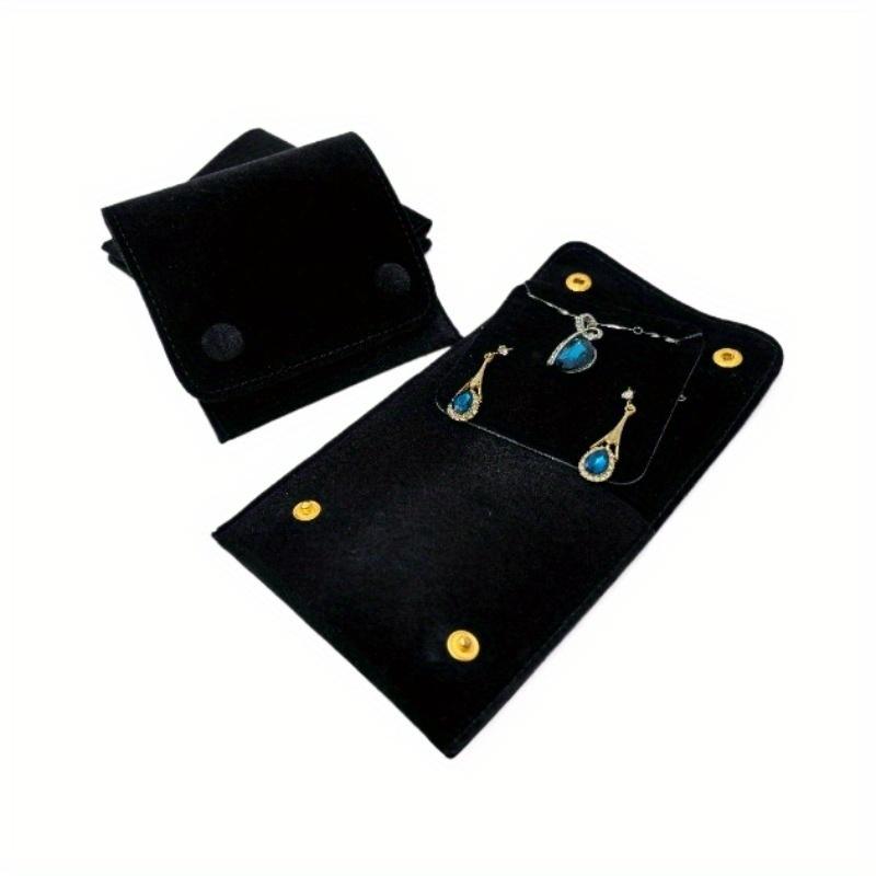 Women Velvet Jewelry Pouch with Snap Button Closure Multi-Compartment Organizer for Necklaces, Earrings, Rings, Soft Fabric Storage Bag Jewelry Pouch