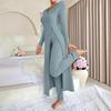 Set in Maglia Azzurro Chiaro da Donna con Scollo a V Top a Maniche Lunghe e Pantaloni con Cardigan