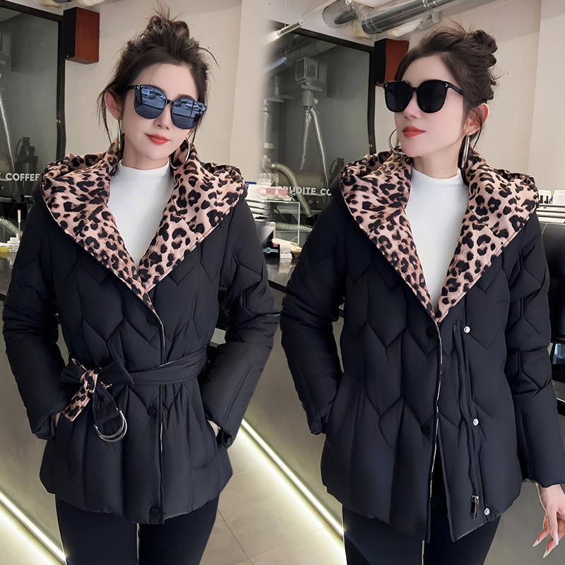 Women's new leopard print cold windproof lightweight thickened fluffy warm loose high-quality fabric casual sports Parker cotton jacket