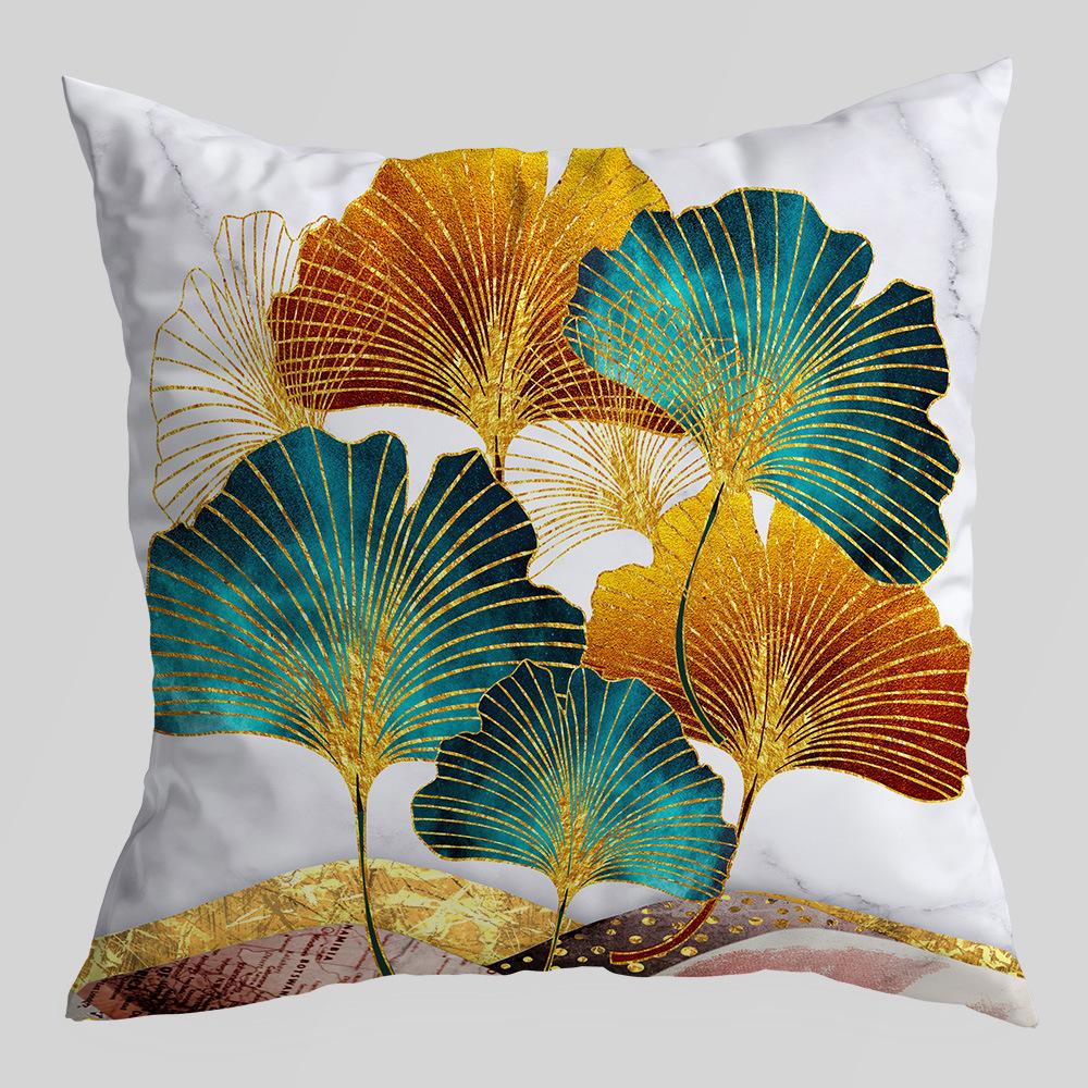 A New Type of Home Fabric Pillow and Cushion Cover with Green and Gold Ginkgo Leaf Print