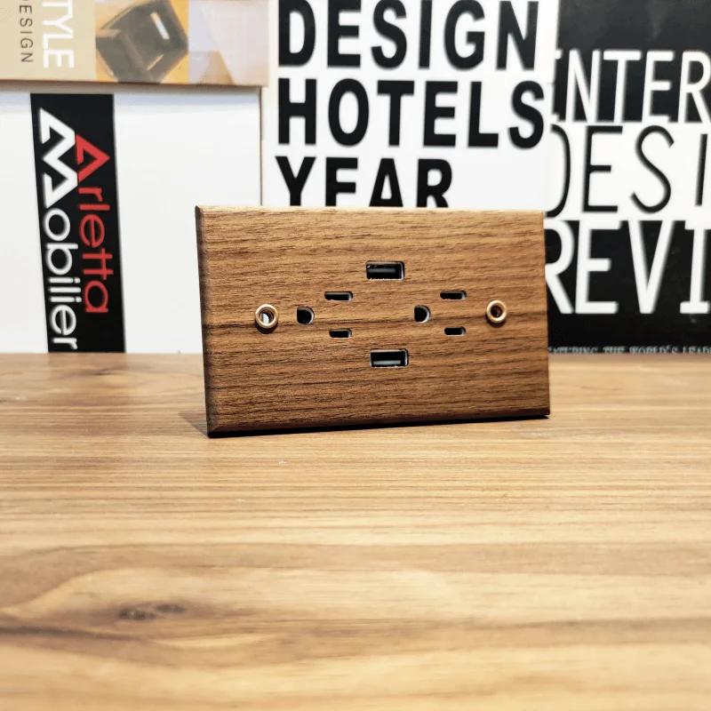 Antikes amerikanisches Wandsteckdosen-Schalterpanel aus reinem Massivholz, Brasilien Taiwan Thai Japan b&b Vintage 15A Wandschalter 118mm*75mm