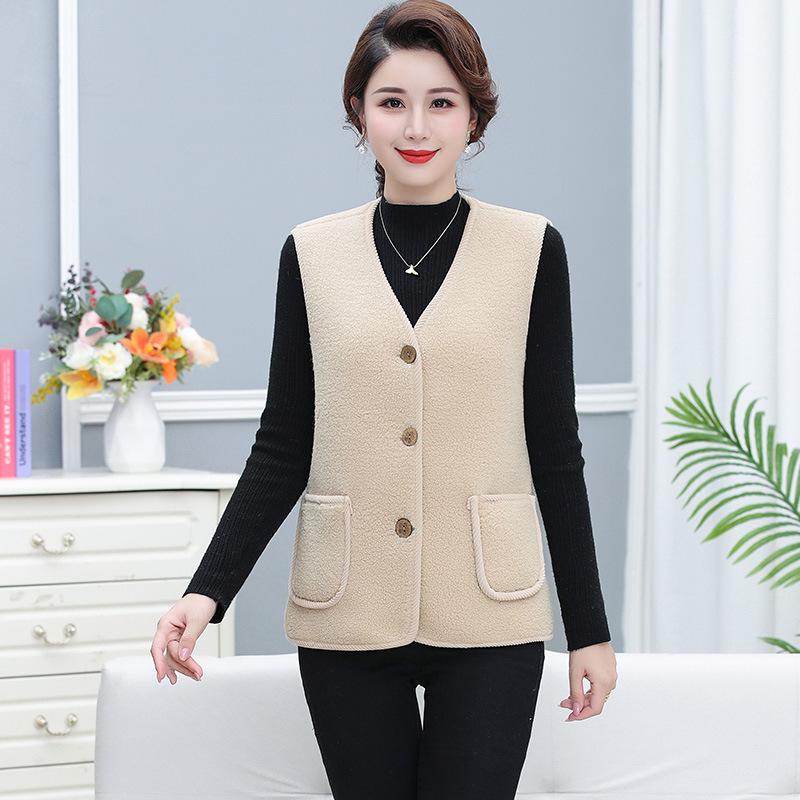 Women's Stylish Plus Velvet Warm Outerwear Vest - Winter Shawl for Middle-Aged Mothers