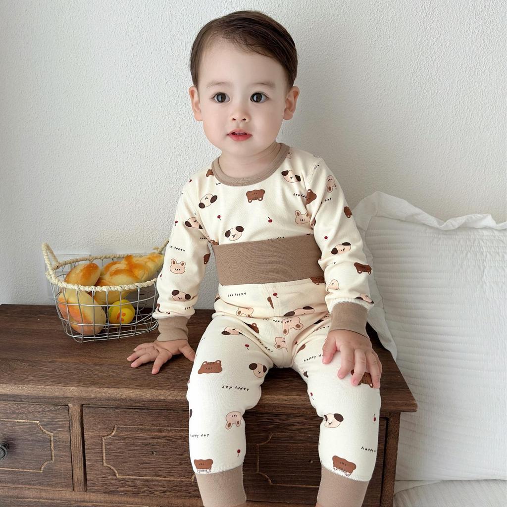 Baby Belly Protection High-Waisted Cotton Underwear Set - Autumn Toddler Pants & Flannel Separates
