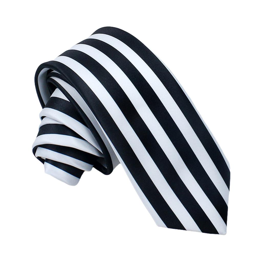 Japanese Anime Cosplay Necktie Black and White Vertical Striped Narrow Ties Masquerade Costume Accessories for Men Women