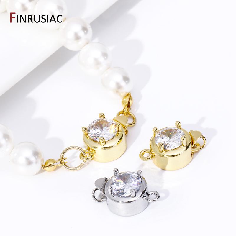 18K Gold Plated Inlaid Zircon Round Insert Clasps Pearl Clasp Connector For DIY Bracelet Necklace Making Findings