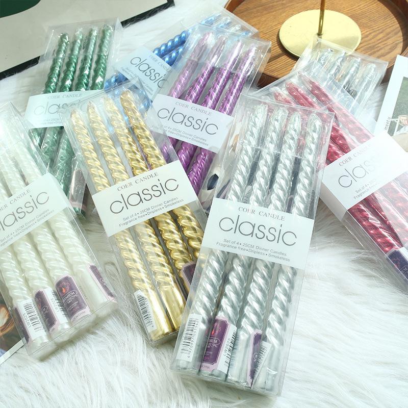 Colorful European-style Electroplated Threaded Long Pole Candles Christmas Wedding Birthday Chinese Valentine's Cone Candles Romantic Decoration