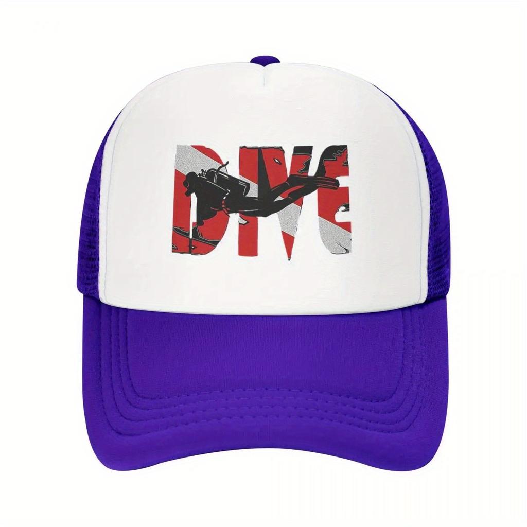 Diving Scuba Diver Graphic Trucker Hat Polyester Breathable Mesh Sports Casual Adjustable Cap Unisex
