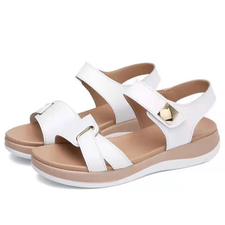 Women Leather Shoes Open Toed Female Flats Sandals Shoes Summer Soft Soled Non Slip Beach Sandals Large Size Zapatos Mujer
