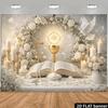 1pc Flying Dove Cross Background Fabric Banner Suitable for Anniversary Church Decoration Communion Supplies