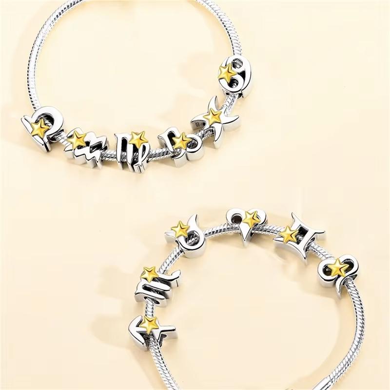 Charms Bead 26 Letters 925 Silver 12 Zodiac Signs Dangle Fit Bangle Bracelet Necklace DIY Jewelry Gifs