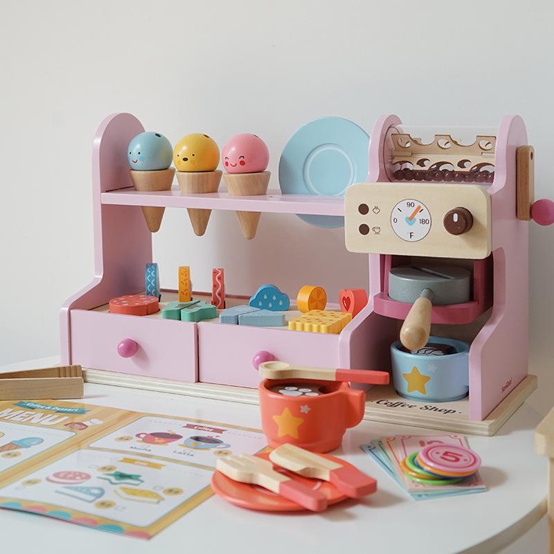 Wooden emulation macaron ice cream cone commissary desserts ins wind building block chiche le playhouse toys