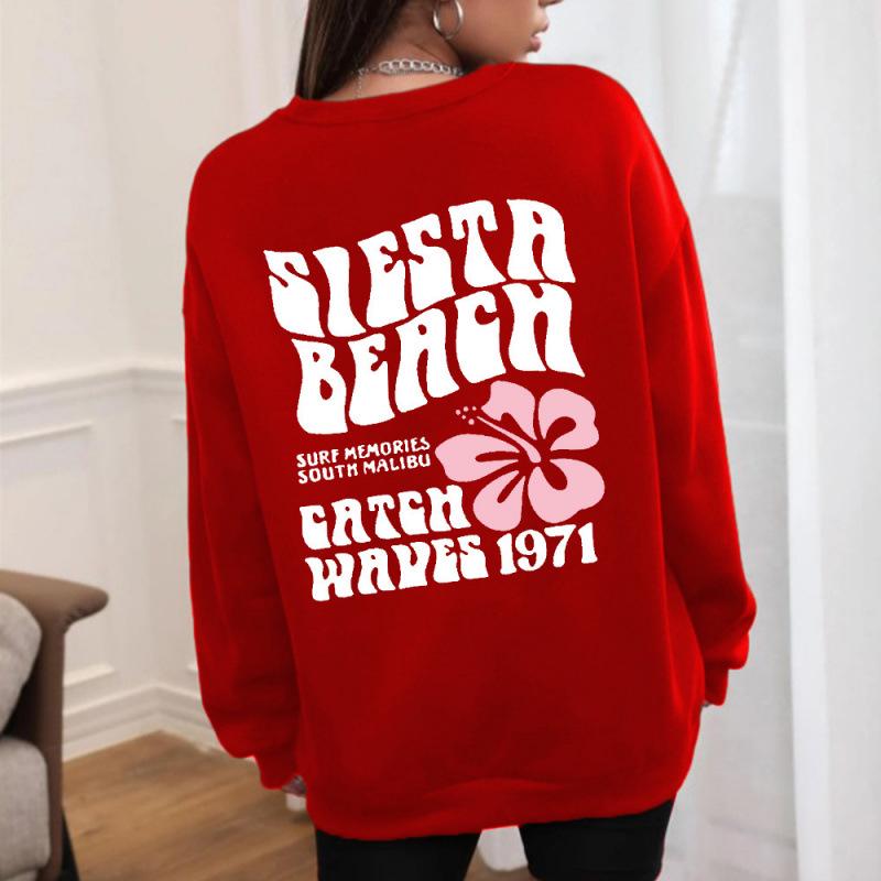 2025 Women's Round Neck "SIESTS BEAGH" Letter Hoodie