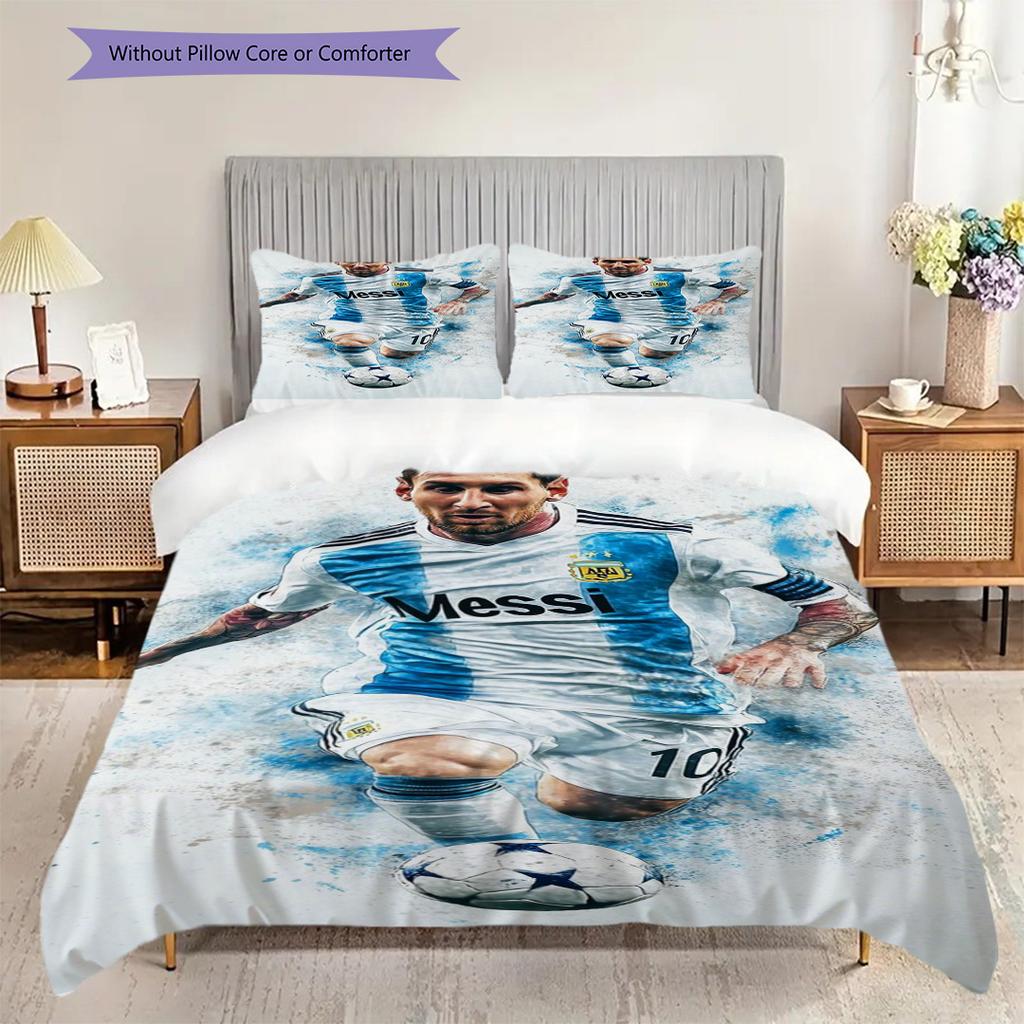Lionel Messi Eredità Calcio Set da tre pezzi (1 * copripiumino + 2 * federa, senza nucleo) Set biancheria da letto piatto 2D Morbido e confortevole