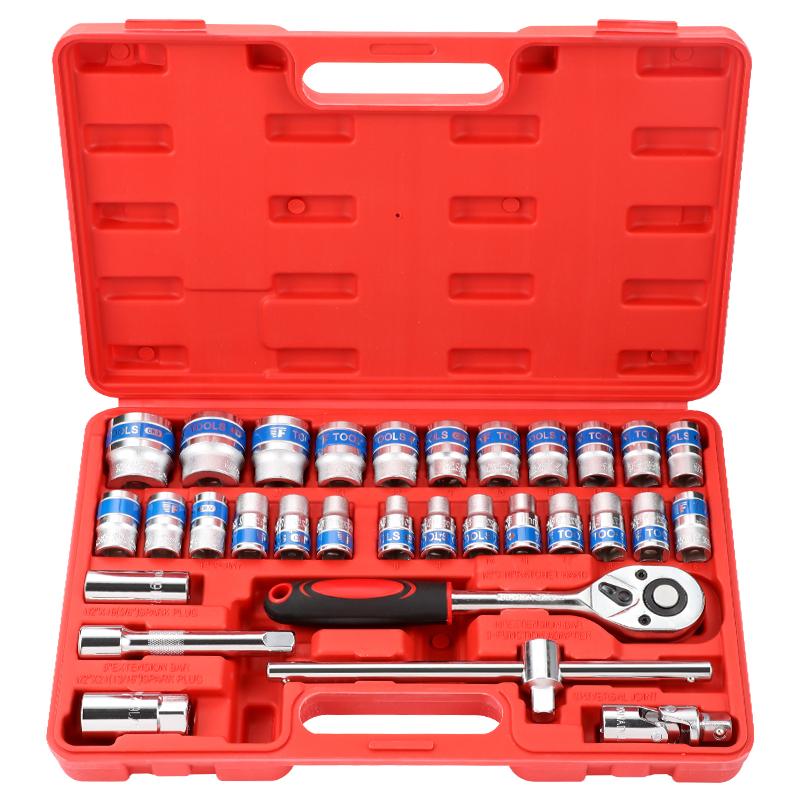 

32pcs Mechanics Tool Set ,1/2 Drive Deep And Standard Sockets,Ratchet Wrench Set, Mechanic Tool Kits For Auto Repair 32Pcs красный