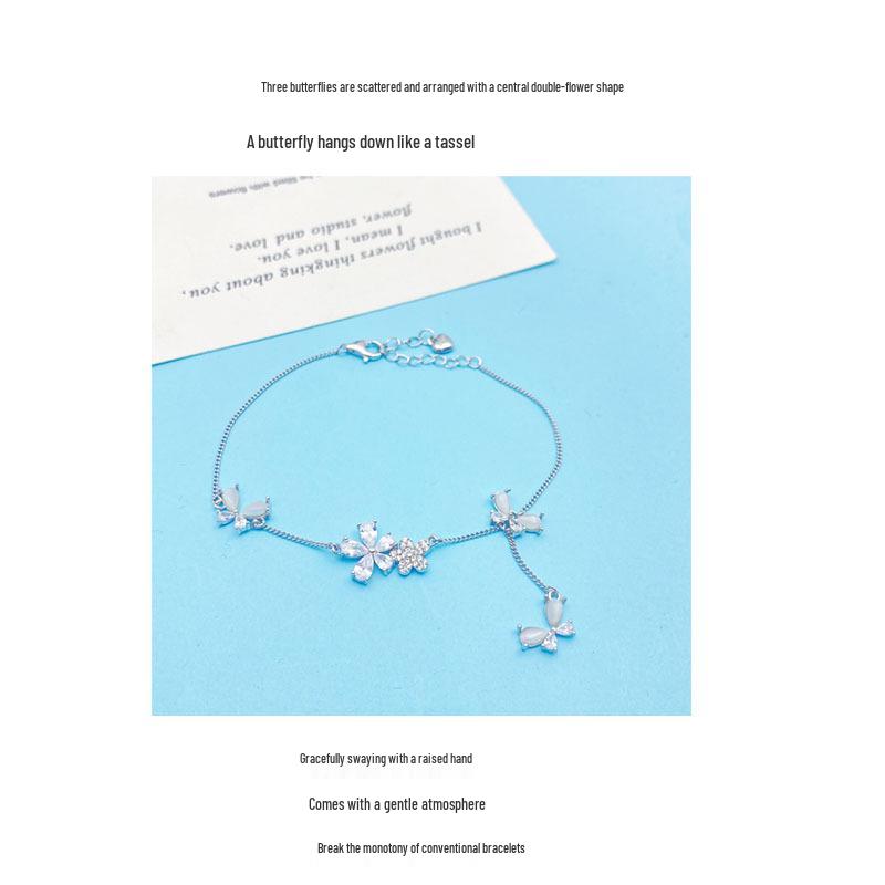 S925 Sterling Silver Butterfly & Flower Bracelet for Women - Elegant High-End Fashion