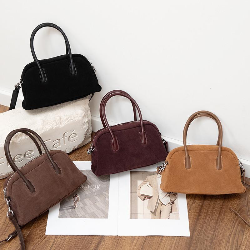 Autumn and Winter New Suede Bag Women's Genuine Leather Portable Crossbody Shoulder Pillow Bag Women's Versatile Bowling Bag