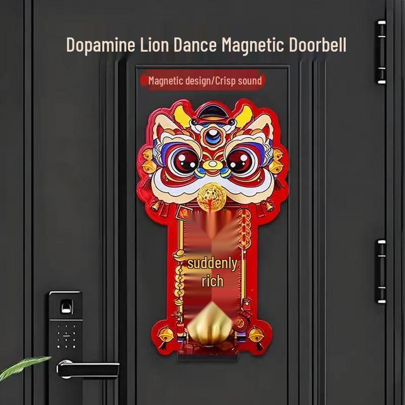 

New Year Prosperity Lion Doorbell: Magnetic Brass Knocker for Wealth and Fortune. Mature Sound (Alloy)