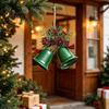 Holiday Party Door Decor Christmas Bell Ornaments, Metal Double Jingle Bells Xmas Tree Hanging Wreath Accessories Decoration with Pinecones