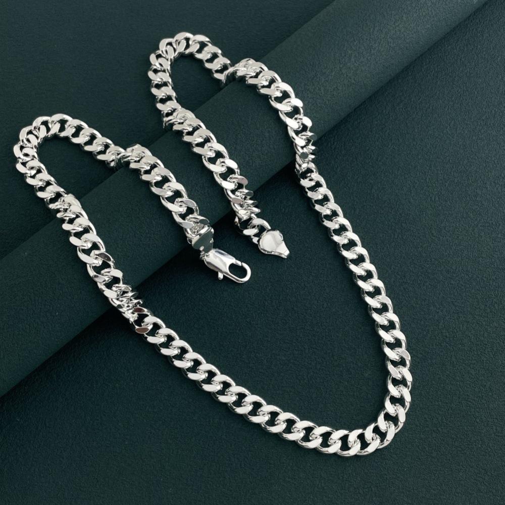 Trendy 8MM Silver-Plated Copper Cuban Necklace - Popular European, American, and Korean Style Available in 18-26 Inches.