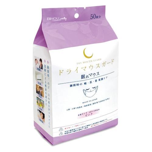 

Made in Japan. Prevents dry throat, skin, and lips while sleeping or traveling. Moisturizes and supports good sleep. Dry Mouthguard, Pink, 50 count.