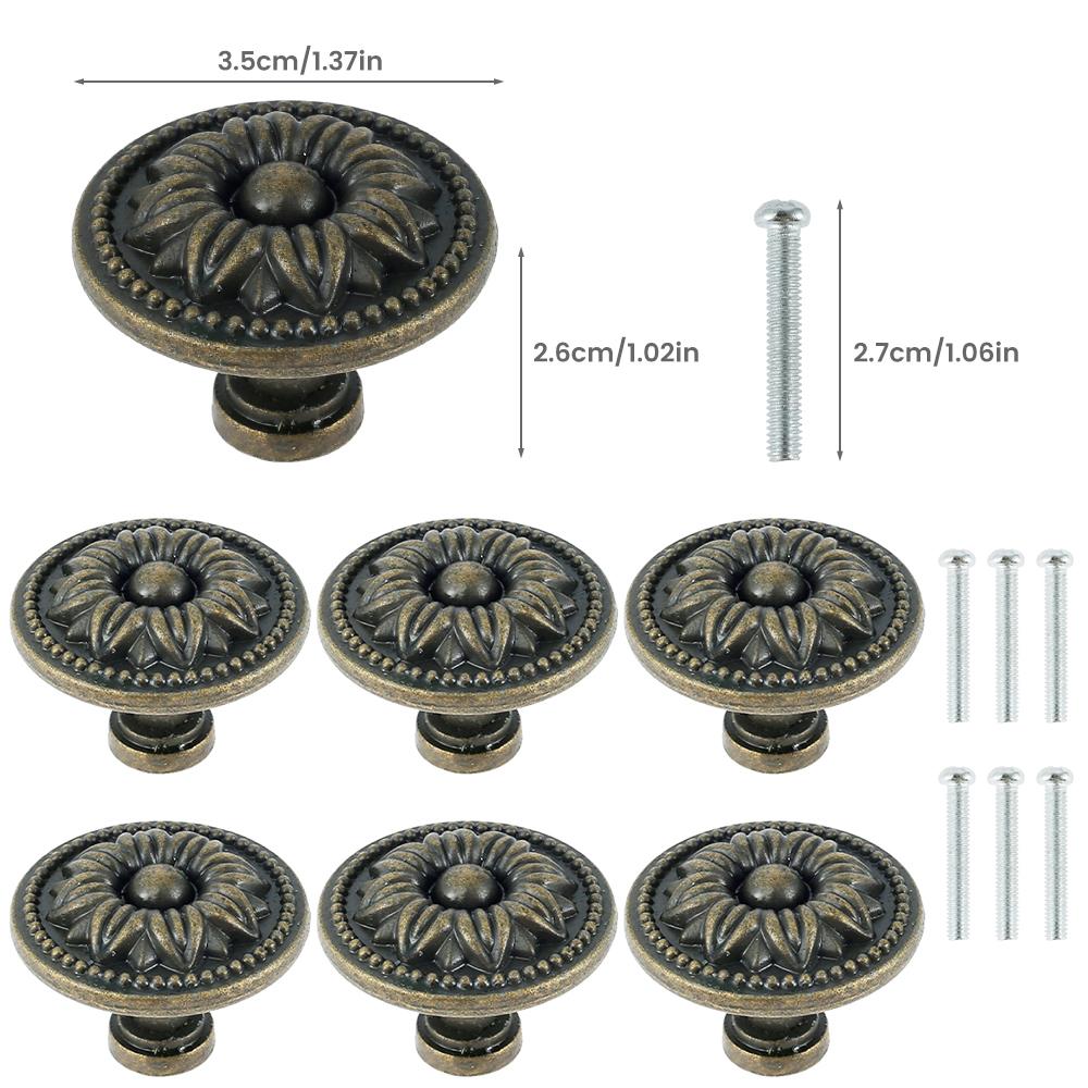 12-60Pcs Round Drawer Knob Zinc Alloy Single Hole Drawer Handle Knob Vintage Style Dresser Knob with Screws Furniture Decoration