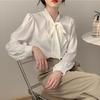 Schicke weiße Langarmbluse Damen Herbst Frühling Bürohemd Schleife Professionell Elegant Chiffon-Top Hohe Qualität