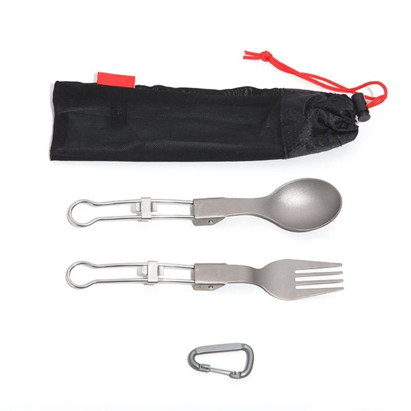 

Outdoor Travel Camping Cutlery Set Folding Metal Tableware Fork Spoon Utensils with Storage Bag for Picnics and Hikings 1