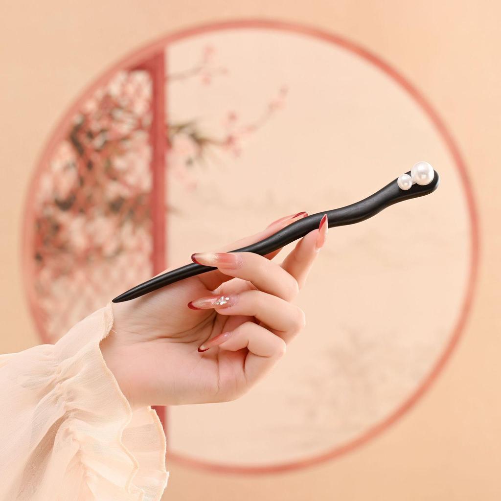 Ancient Style Black Sandalwood Tassel Hairpin for Qipao & Hanfu