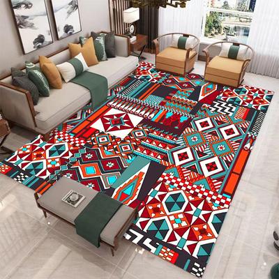 Tapis Bohème Ethnique Tapis à Motif Tribal Coloré Bleu Orange Vert Antidérapant Doux Décoration de Maison Salon Tapis de Sol Moderne