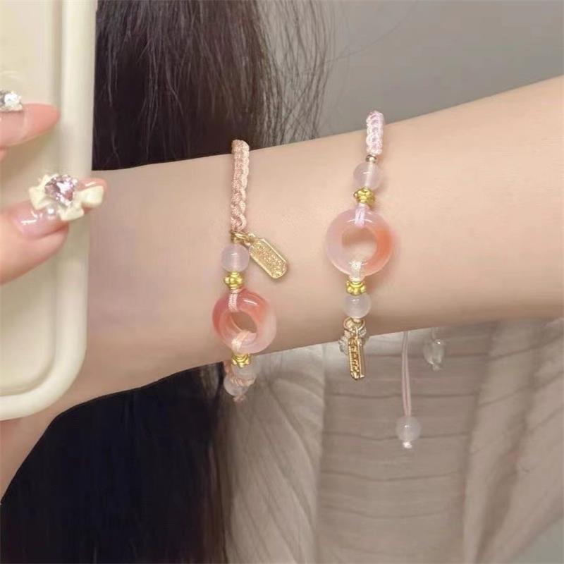Chinese Style Ethnic Style Peace Buckle Braided Bracelet Girl Heart Beaded Hand Strap Bestie Bracelet Jewelry Accessory Gift