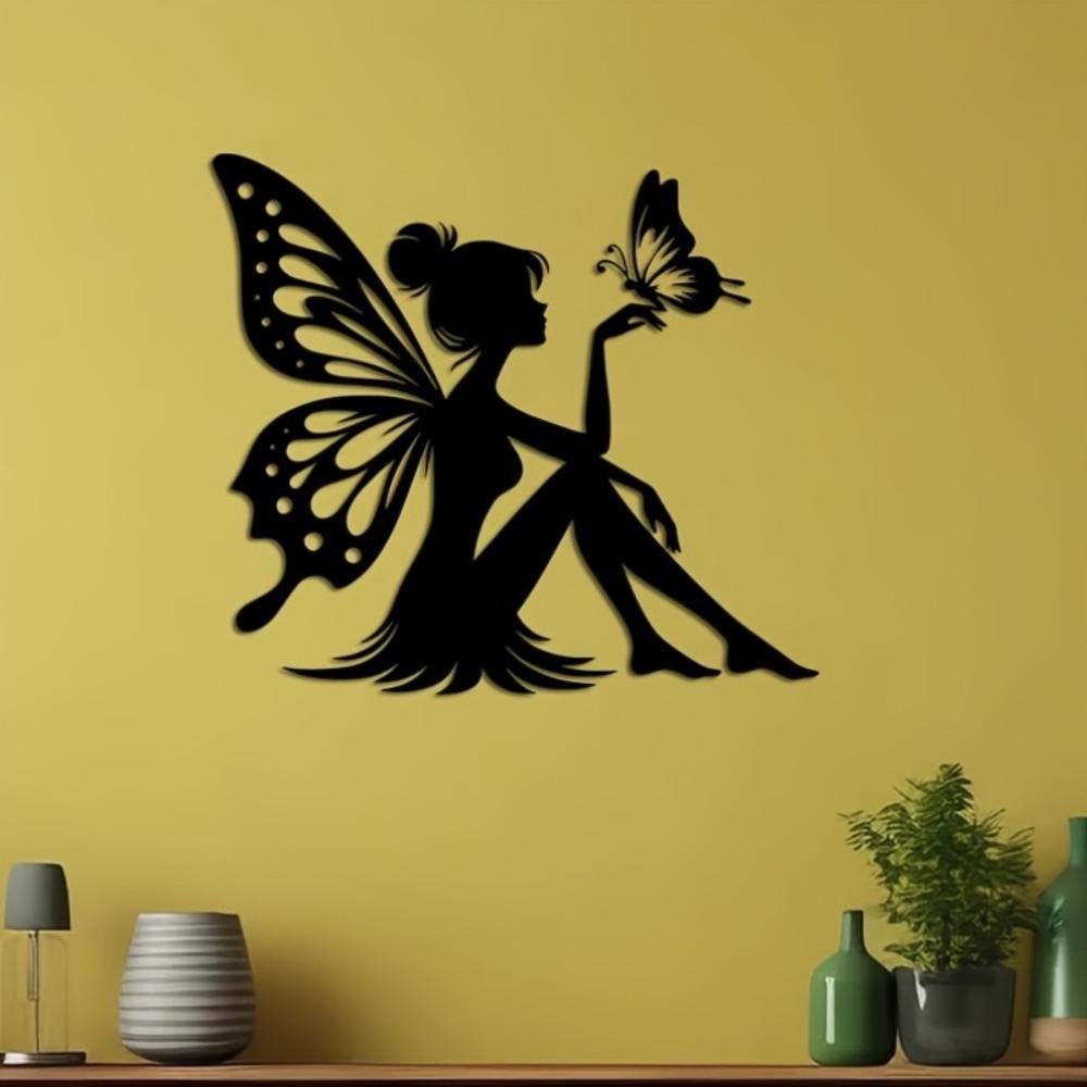 Modern Laser Cut Metal Wall Sculpture 15.75in Fairy Design for Home Garden Yard Decor Indoor Outdoor