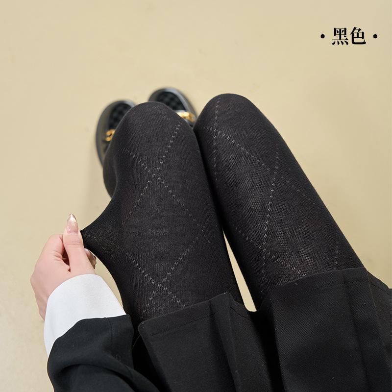 Combed cotton pantyhose women's gray tie slim rhombus babes wind thick autumn gray leggings