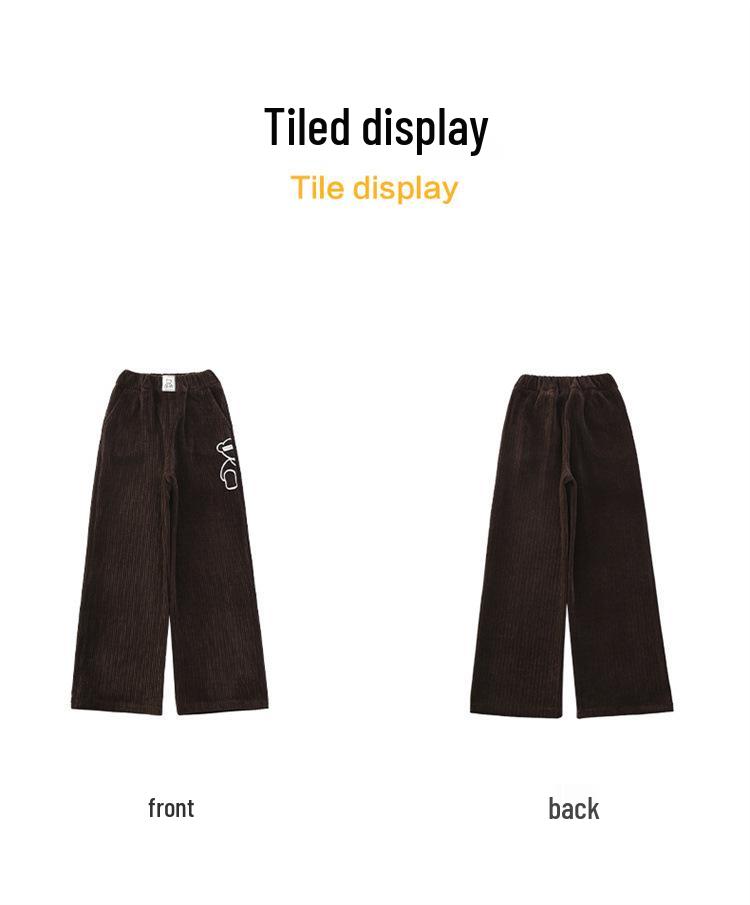 Girls' Fleece-Lined Cartoon Bear Wide-Leg Pants for Autumn/Winter