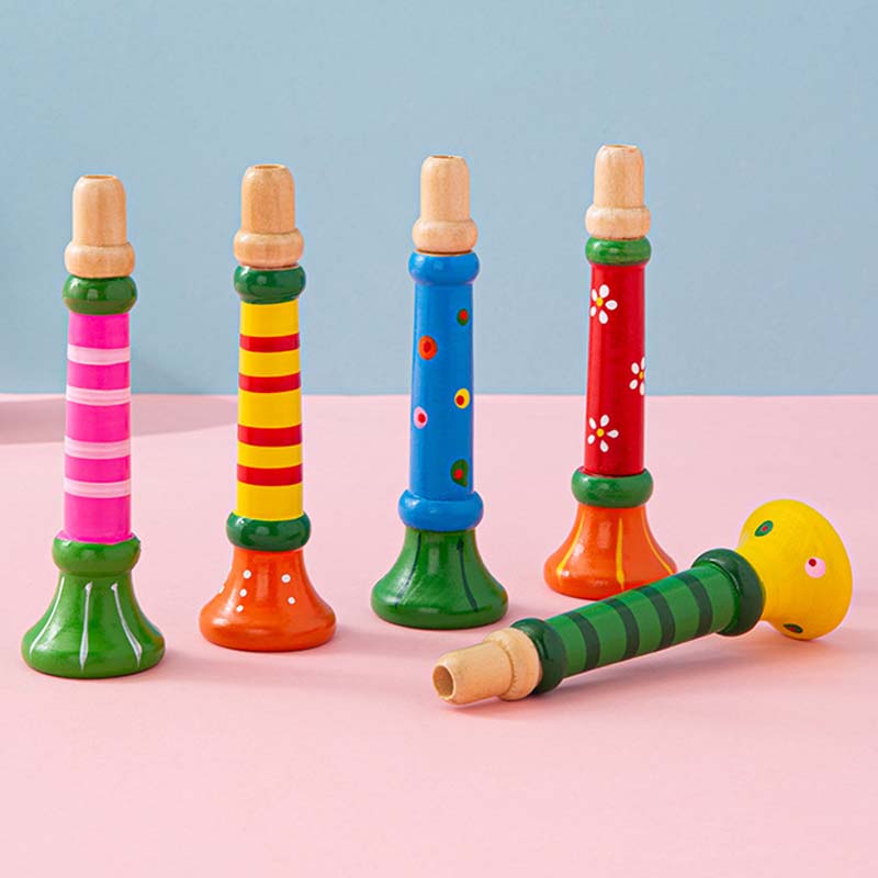 2pcs Children Wooden Trumpet Toy Kids Whistle Horn Musical Instrument Early Educational Montessori Toys Sound Training Games TMZ