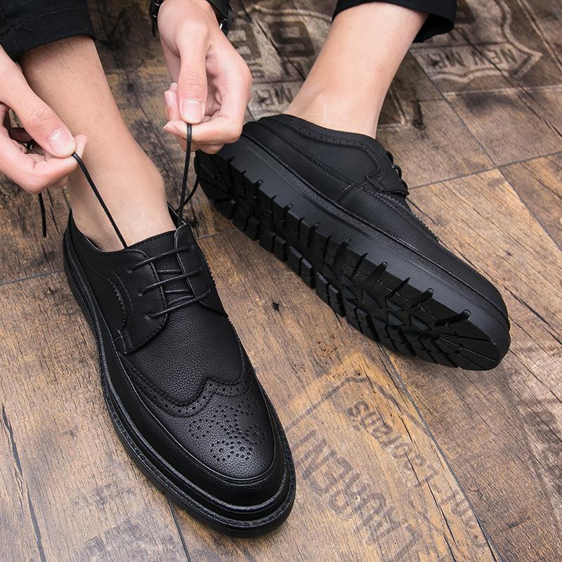 Leather Shoes Men's 2025 Summer Breathable Korean Version Tide Thick Sole Heightening Business Dress Casual British Leathershoes