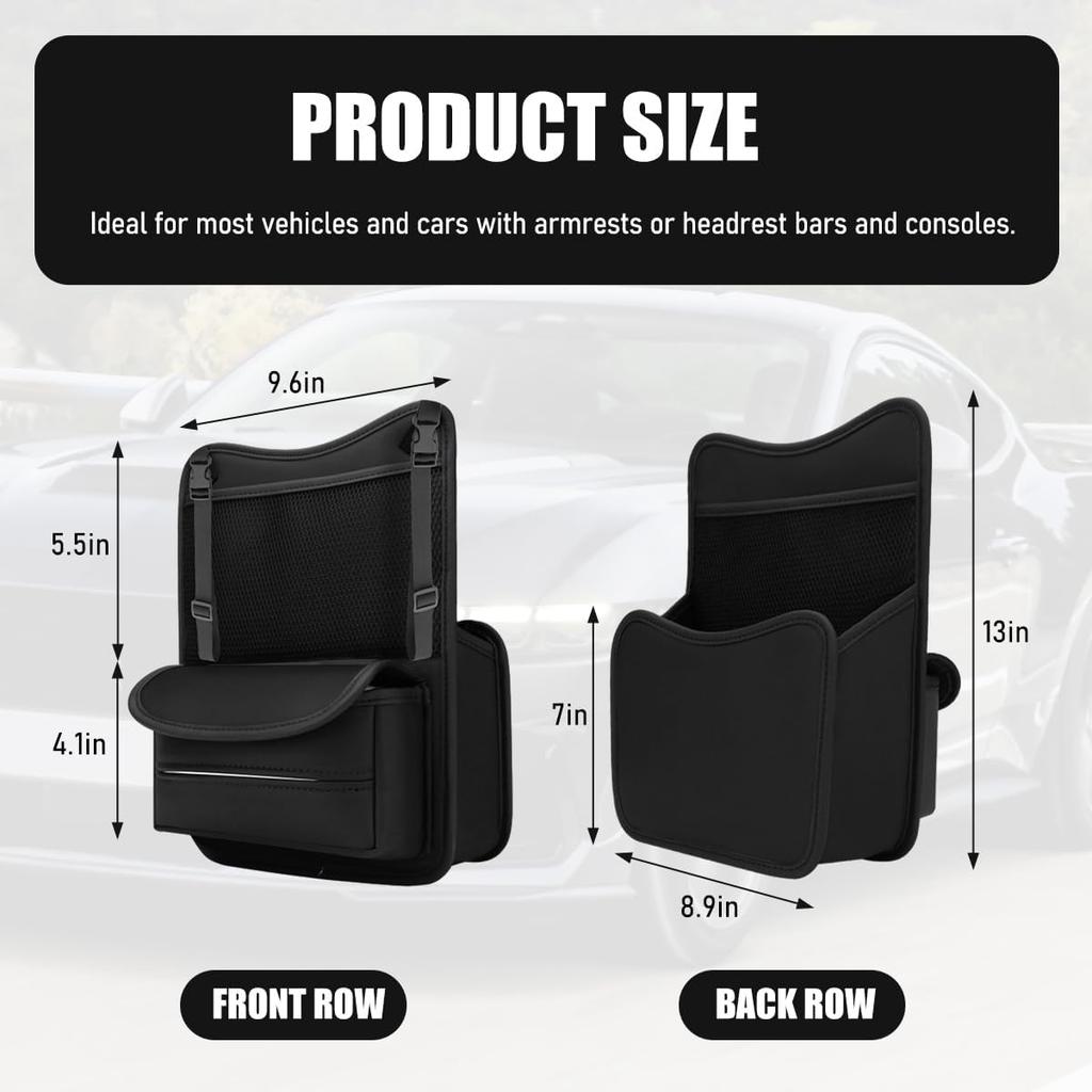 Car Organizer Storage Between Seats, Nappa Leather Front Seat Storage Bag with Tissue Holder, Automotive Console Hanging Net Pocket Handbag Holder