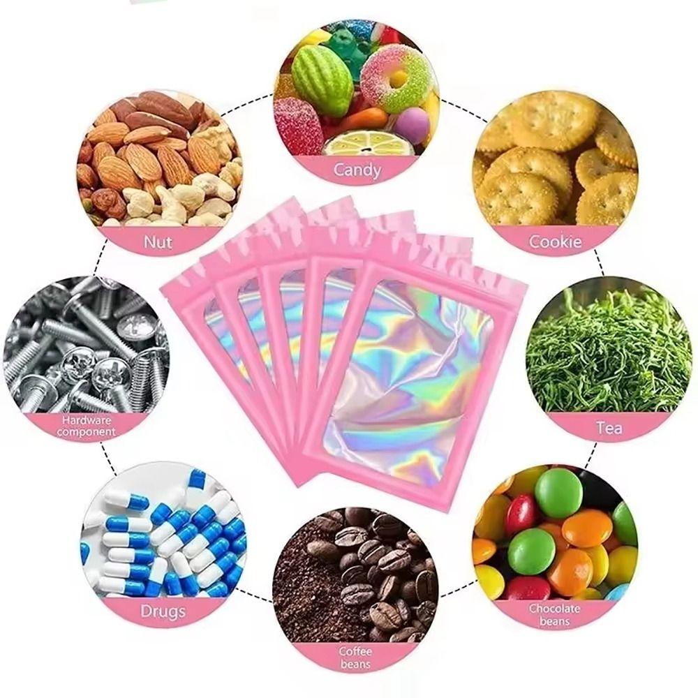 50Pcs Holographic Laser Color Ziplock Bag Resealable Plastic Zip Lock Bag Thick Smell Proof Packaging Pouch
