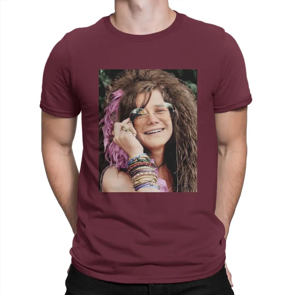 Men's American Rock Musicians Of The 1970s T Shirts Janis Joplin Pure Cotton Tops Funny Short Sleeve