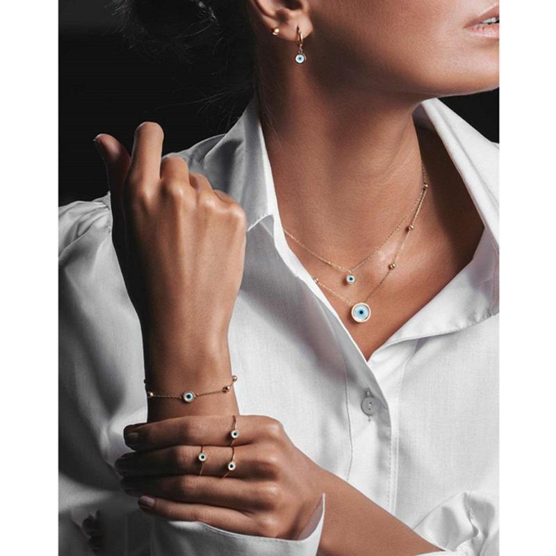 Trendy Demon Eye Necklace European and American Golden Chain Turkey Blue Eye Round Drop Shape Necklace for Women