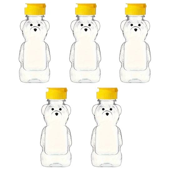 240ml Plastic Bear Honey Bottle Jars Empty Honey Squeeze Container with Flip-lid Reusable Bear Shaped Juice Bottle for Syrup Sauce Storing Dispensing