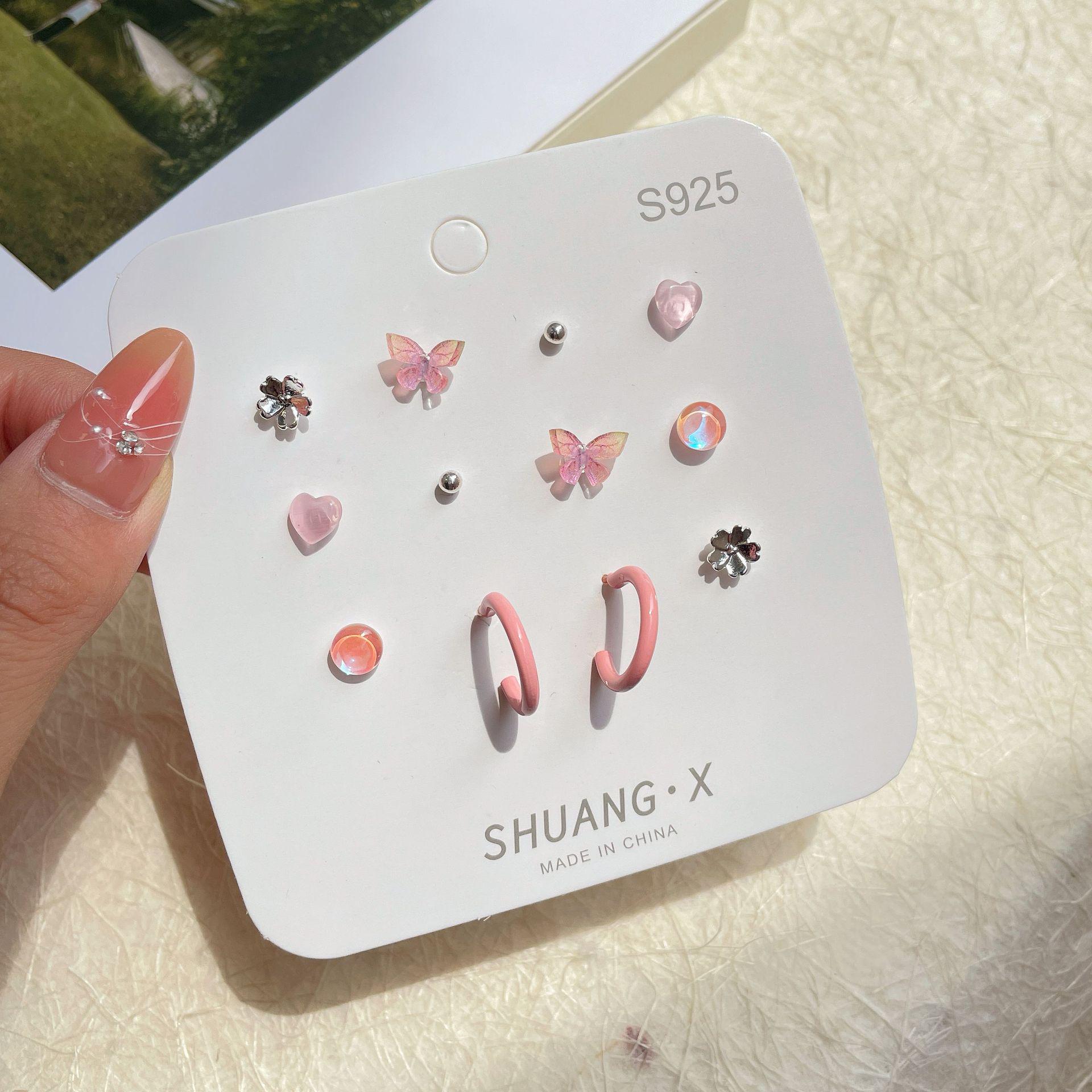 

Милые серьги-гвоздики One-Week в виде цветка и бабочки из смолы с серебряными штифтами