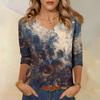 Women's Halloween Print V Neck Top 3/4 Sleeve Casual Shirt Lightweight Comfortable Fit Suitable for Seasonal Wear