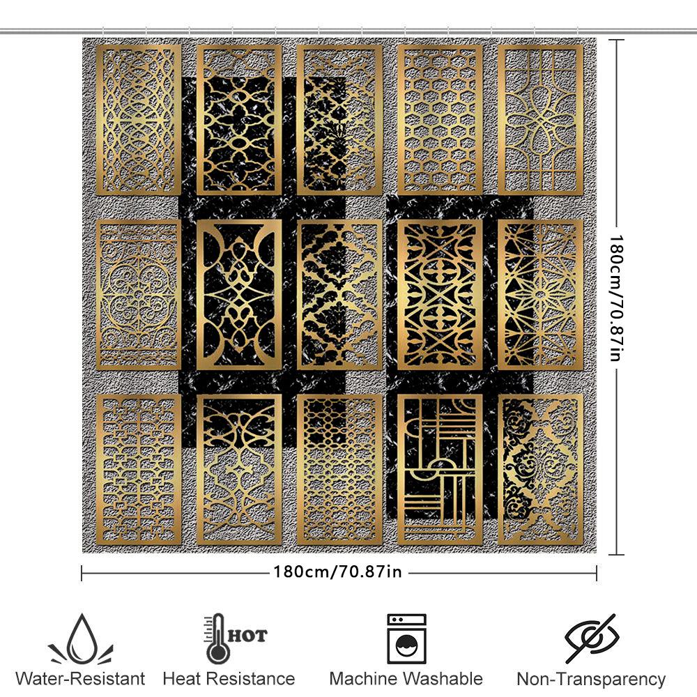 Decorative Shower Curtain Black Gold Geometric Pattern Modern Bath Decor For Home Decoration