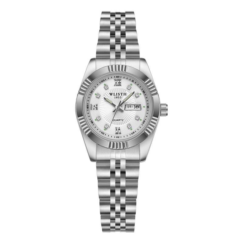 Top Brand Fashion Temperament Men's Watch Luminous Double Calendar Solid Steel Band Quartz Watch Couples Watch