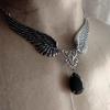 Gothic Angel Wings Black Dangle Necklace