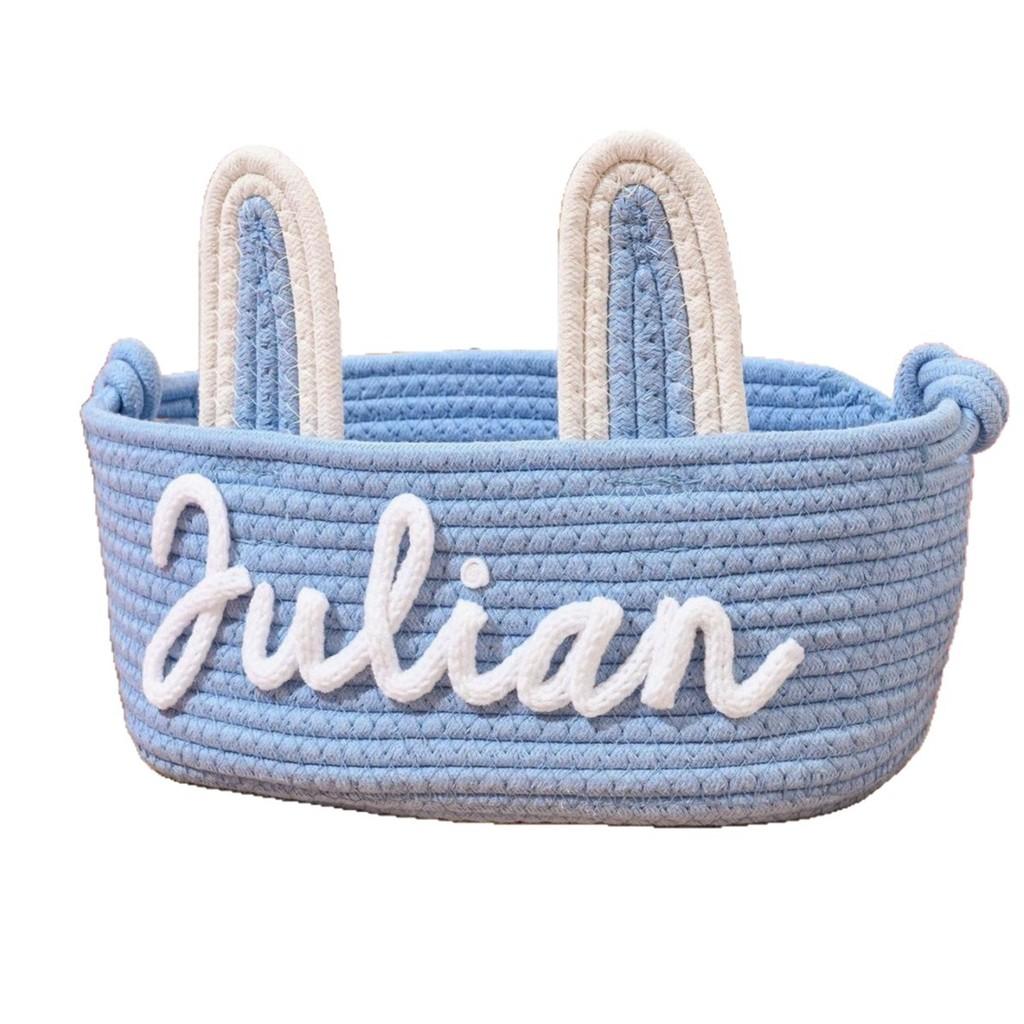 Cotton Rope Basket With Bunny Handle For Diy Easter Craft Storage Organizer For Home Decor