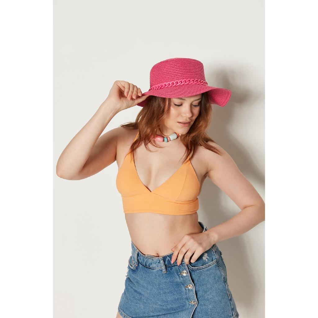 14392 Camel Wide Straw Hat With Ribbon Detail