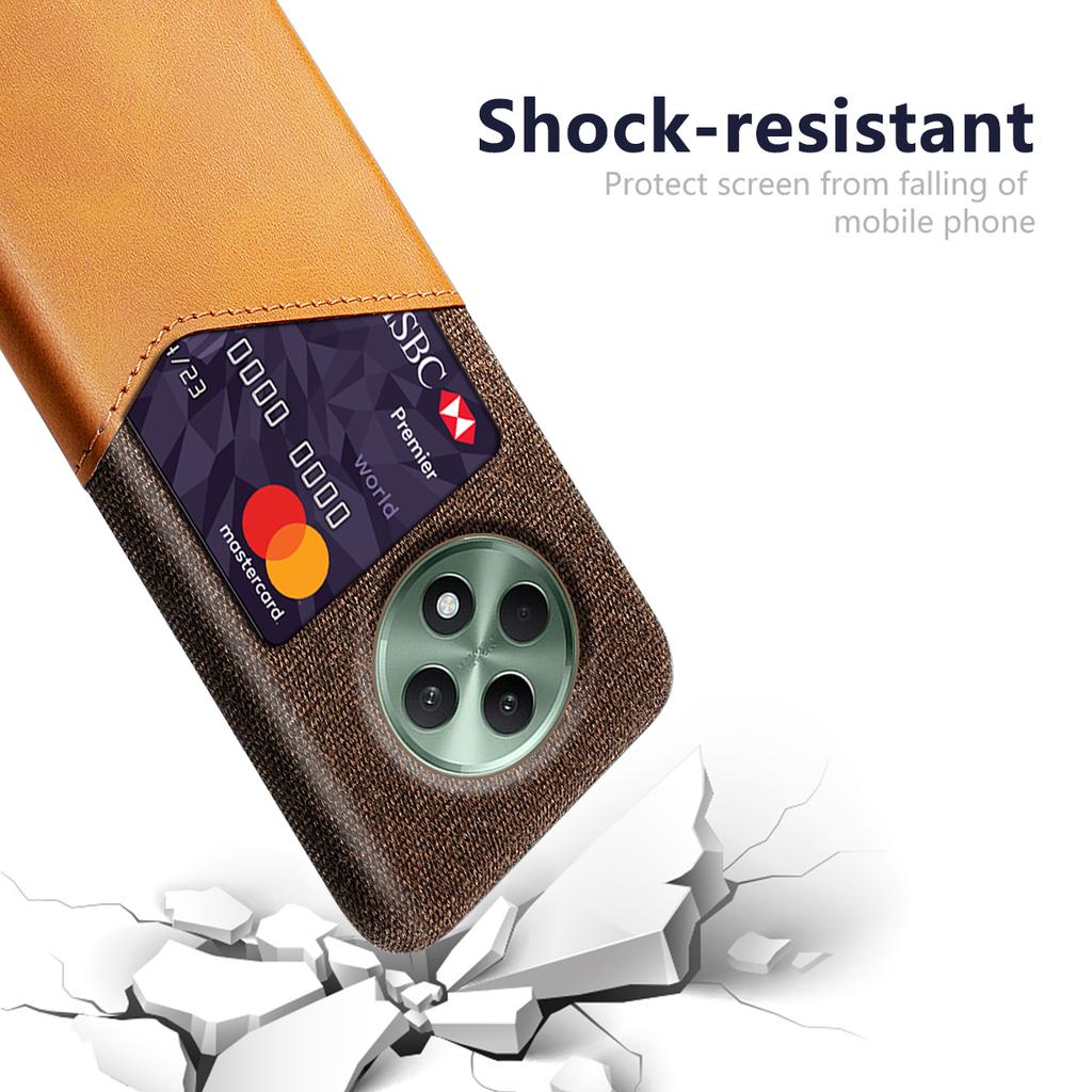 For Oppo Reno12 F 5G Case Cloth Texture PU Leather Hard PC Card Slot Phone Cover